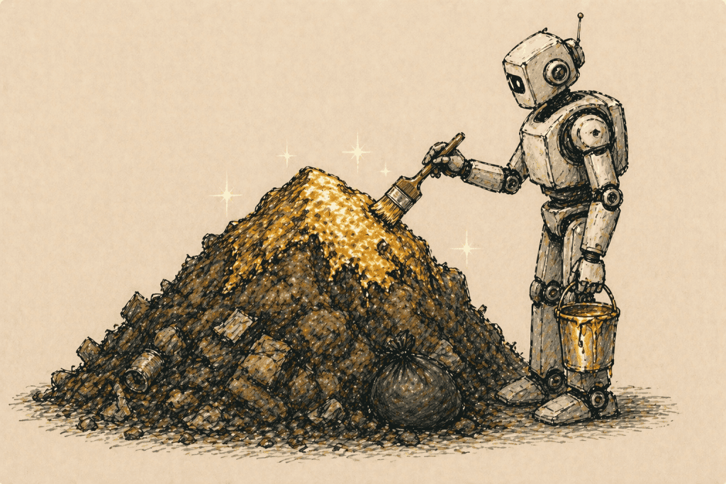 A robot (aka ChatGPT) gilding a pile of garbage (aka, your current resume)